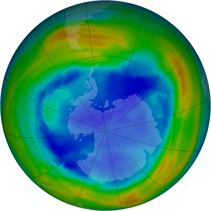 Antarctic ozone map for 13 August 2005